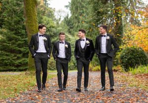 Autumn Wedding Photos - Groomsmen walking to a wedding - Pink Lime Studios, Wedding Photographer Sligo