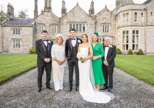 Autumn Wedding Photos - Wedding Party in front of country house - Pink Lime Studios, Wedding Photographer Sligo