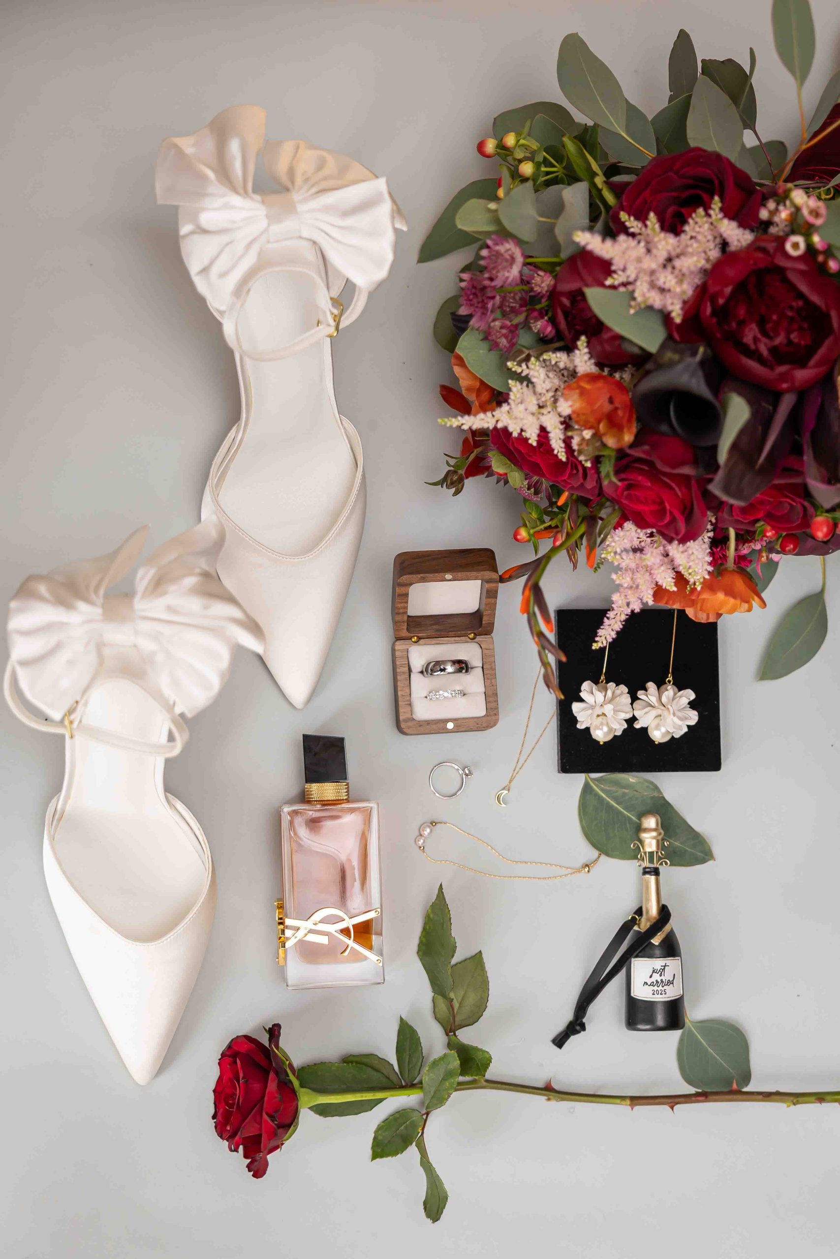wedding details for bride together in a flatly