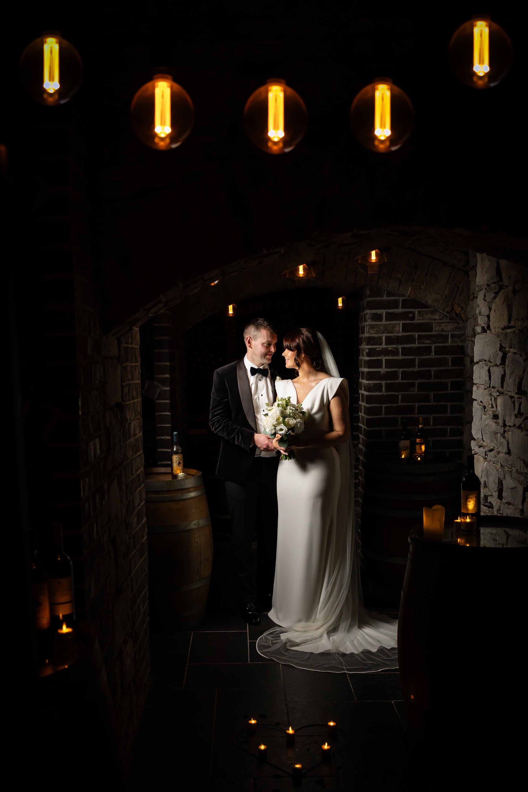 bride and groom in wine cellar in kilronan castle