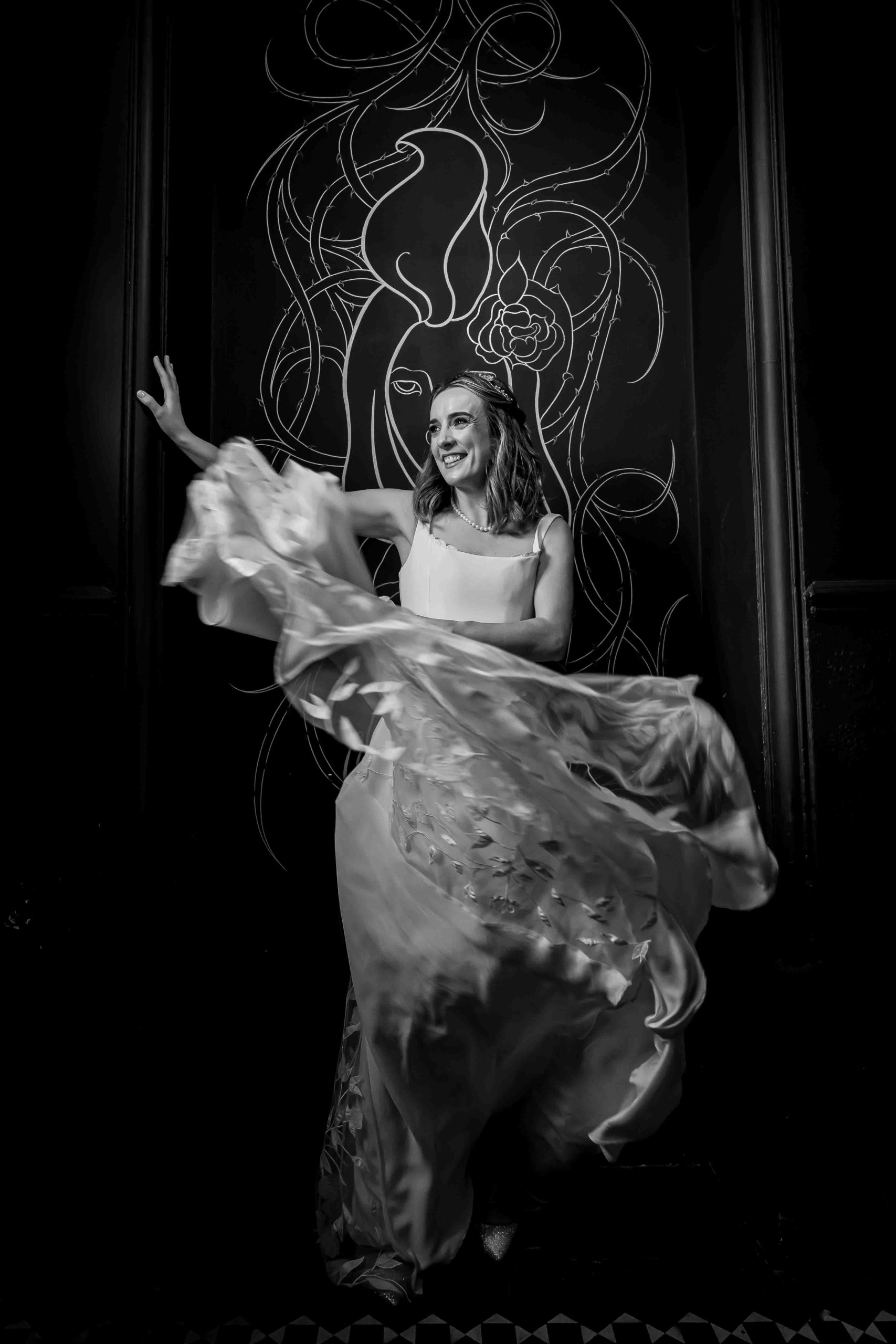 black and white wedding photograph of bride