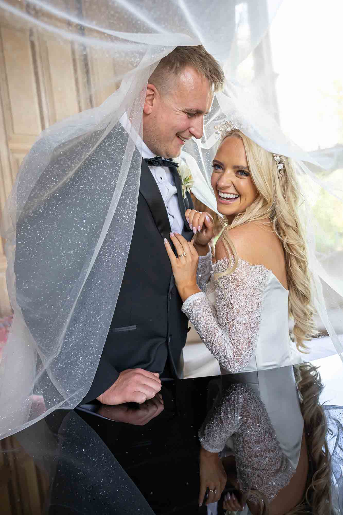 Bride and Groom under veil Lough Rynn Wedding Pink Lime Wedding Photography