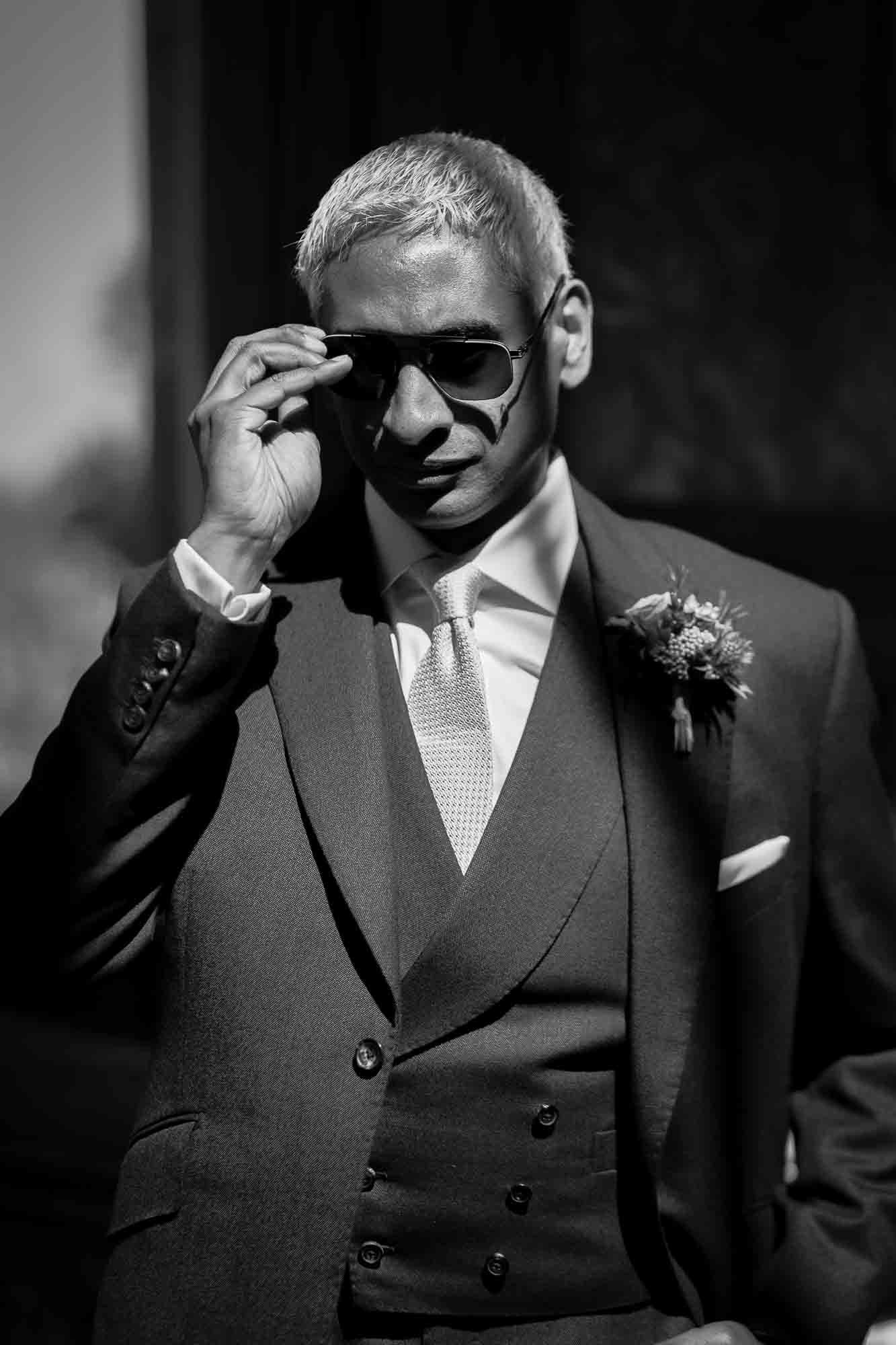 Groom getting ready in Markree Castle Black and White Photography